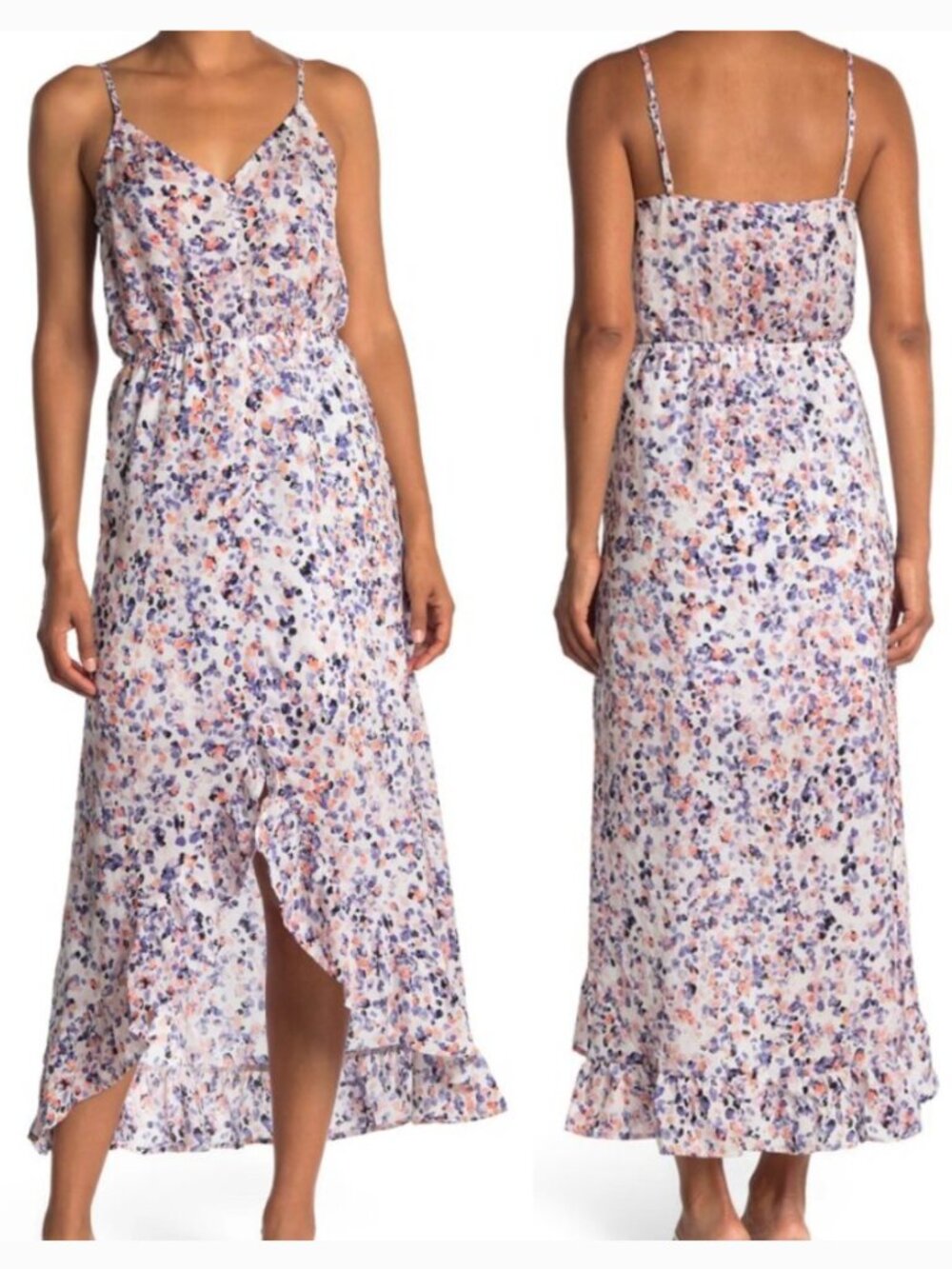 JACK BY BB DAKOTA Printed High Low Midi Dress White Purple Pink Abstract Geo S